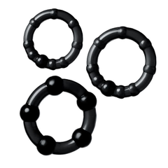 Набор из 3 черных силиконовых эрекционных колец разного размера, фото 