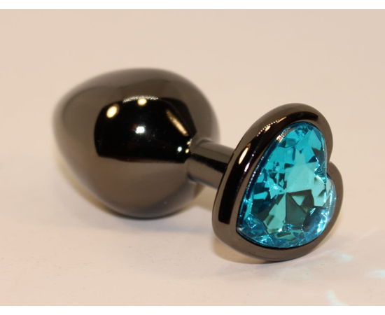 Чёрная пробка с голубым сердцем-кристаллом - 7 см., фото 