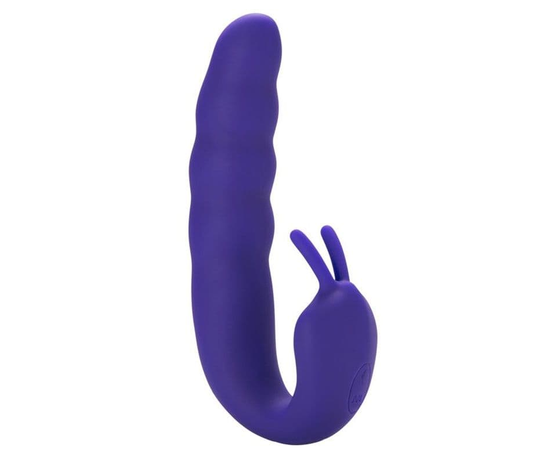 Фиолетовый вибратор Ribbed Dual Stimulator with Rolling Ball - 17 см., Цвет: фиолетовый, фото 