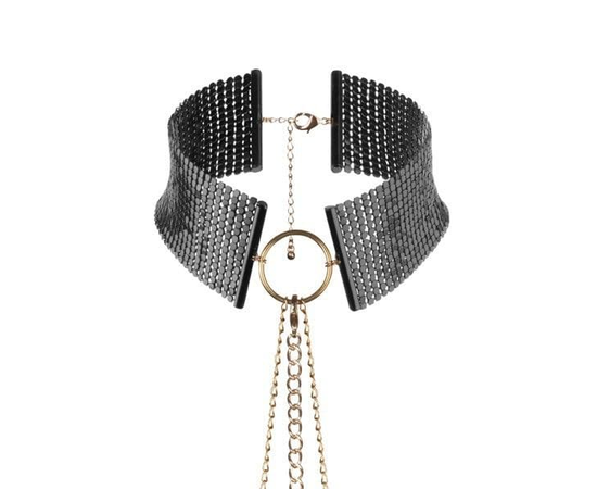 Чёрный ошейник с цепочками Desir Metallique Collar, Цвет: черный с золотистым, фото 