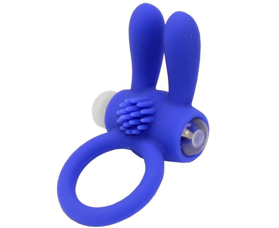 Синее эрекционное кольцо «Зайчик» с мини-вибратором, фото 