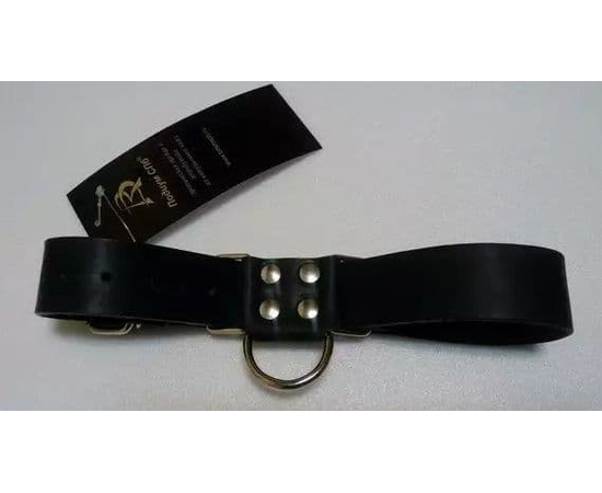 Чёрные широкие ременные наручники с полукольцом, фото 