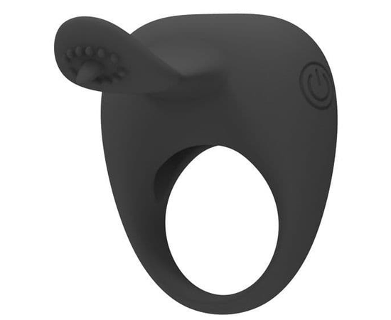 Чёрное эрекционное кольцо с вибрацией и клиторальным язычком, фото 