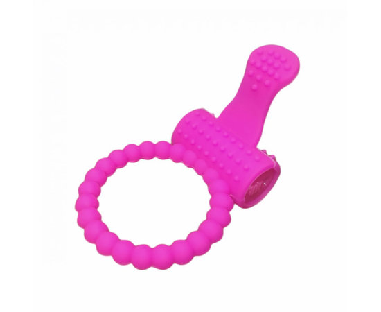 Розовое силиконовое эрекционное кольцо с вибрацией и язычком, фото 