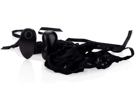 Черные кружевные трусики с вибростимулятором 10-Function Little Black Panty with Ties, фото 