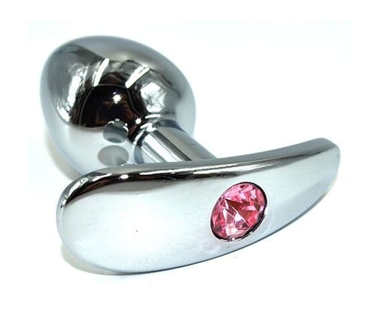 Серебристая анальная пробка для ношения из нержавеющей стали с розовым кристаллом - 8 см., фото 