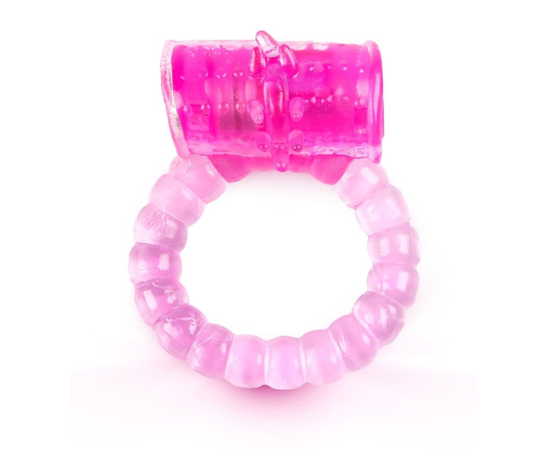 Розовое рельефное эрекционное кольцо с вибропулей, фото 