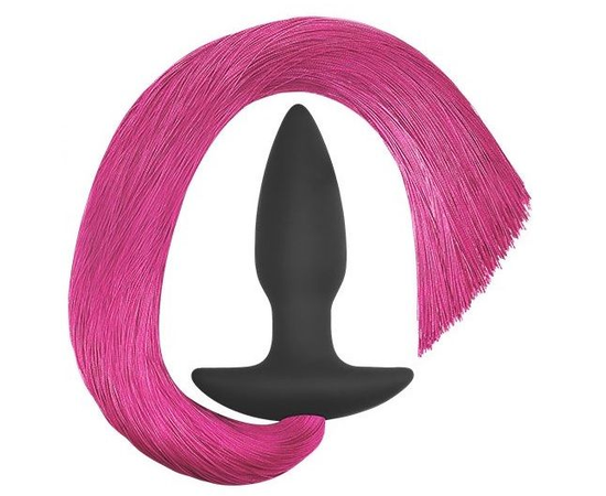 Анальная пробка с хвостом Silicone Anal Plug with Pony Tail, Цвет: черный с розовым, фото 