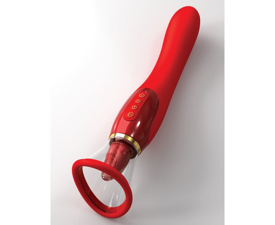 Красный двухсторонний вибростимулятор Ultimate Pleasure 24K Gold Luxury Edition - 25 см., фото 