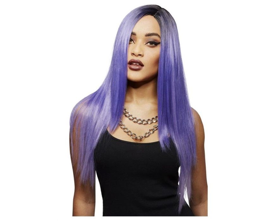Парик с длинными прямыми волосами и боковым пробором , Цвет: фиолетовый, фото 