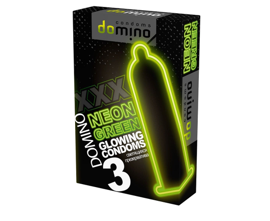 Презервативы DOMINO Neon Green со светящимся в темноте кончиком - 3 шт., фото 