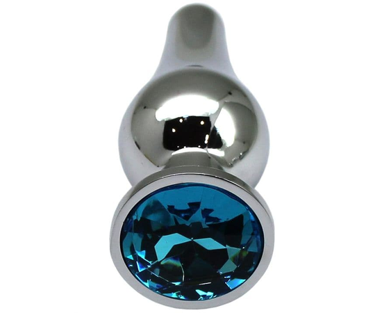 Серебристая анальная пробка с голубым кристаллом - 9,4 см., фото 