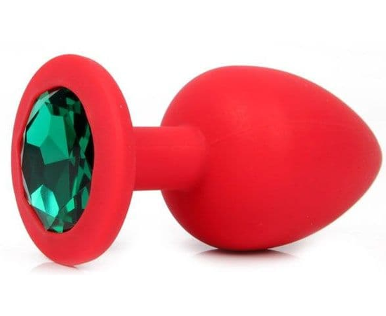 Красная анальная пробка с зеленым кристаллом - 9,5 см., фото 