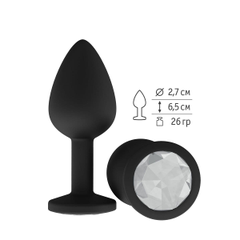 Чёрная анальная втулка с прозрачным кристаллом - 7,3 см., фото 