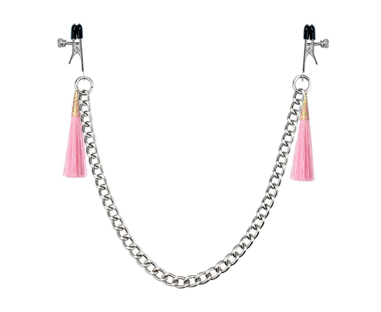 Зажимы на соски с розовыми кистями Tassel Nipple Clamp With Chain, фото 