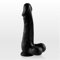 Чёрный фаллоимитатор с пышной мошонкой и присоской - 18,5 см., фото 
