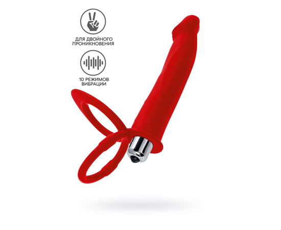 Красная насадка на пенис для двойного проникновения - 19 см., Длина: 19.00, Цвет: красный, фото 