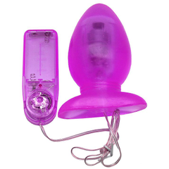 Фиолетовая анальная вибропробка с проводным пультом - 11 см., фото 