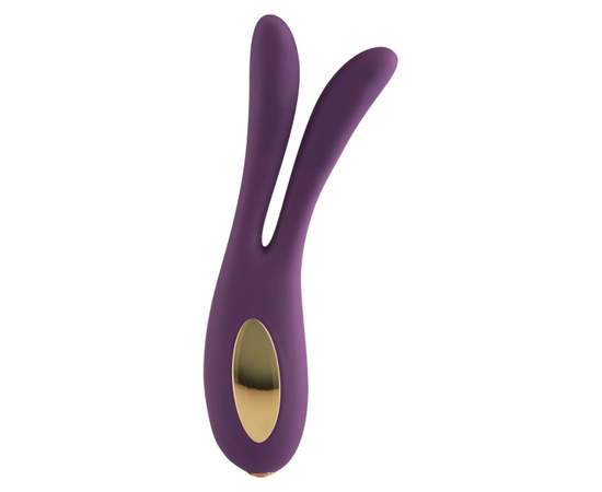 Фиолетовый сплит-вибромассажёр Flare Bunny - 16 см., фото 