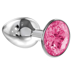 Малая серебристая анальная пробка Diamond Pink Sparkle Small с розовым кристаллом - 7 см., фото 