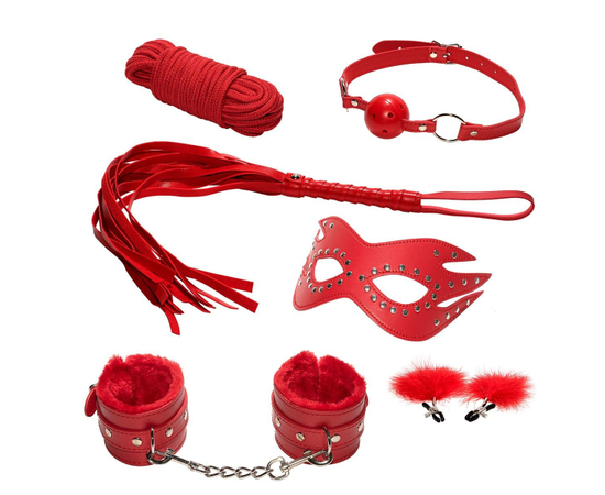 Эротический набор БДСМ из 6 предметов в красном цвете, фото 