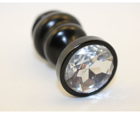 Черная фигурная анальная пробка с прозрачным кристаллом - 8,2 см., фото 