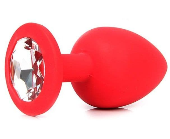 Красная анальная пробка с прозрачным кристаллом - 9,5 см., фото 