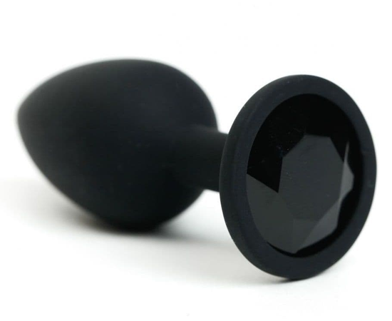Черная анальная пробка с черным стразом - 7,6 см., фото 