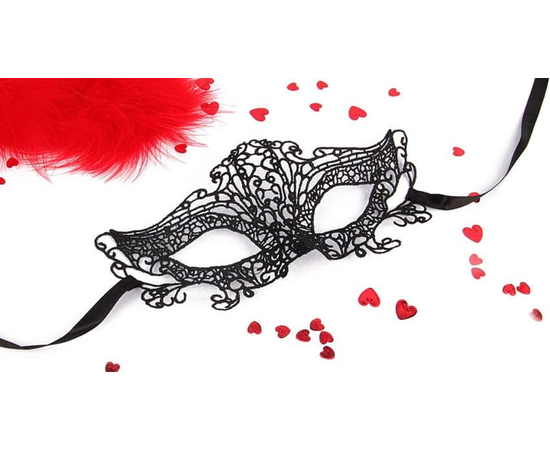 Черная ажурная текстильная маска "Марлен", Цвет: черный, фото 
