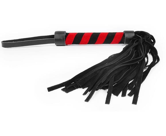 Черная многохвостовая плеть с круглой черно-красной ручкой - 39 см., фото 