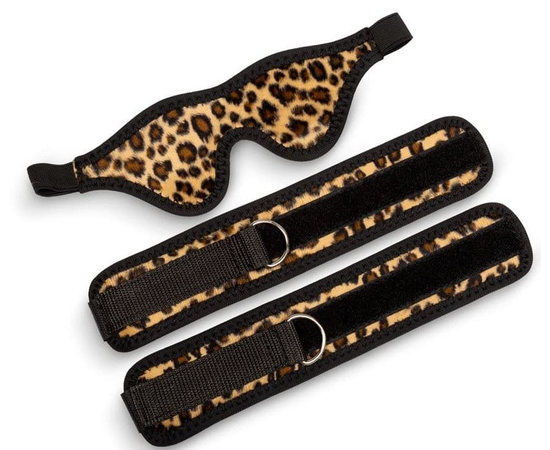 Черно-леопардовый комплект: наручники на липучке и маска без прорезей, фото 