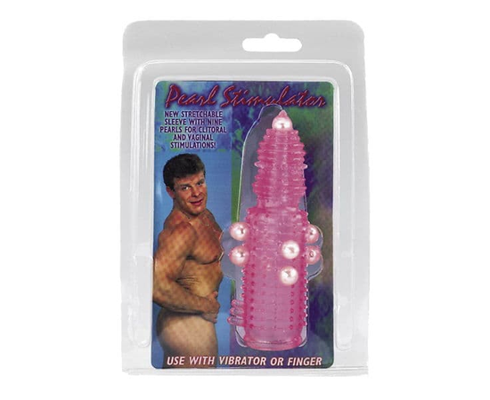 Розовая эластичная насадка на пенис с жемчужинами, точками и шипами Pearl Stimulator - 11,5 см., фото 