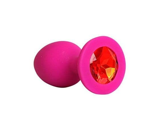 Ярко-розовая анальная пробка с красным кристаллом - 9,5 см., фото 