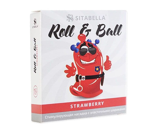 Стимулирующий презерватив-насадка Roll & Ball Strawberry, Цвет: красный, фото 