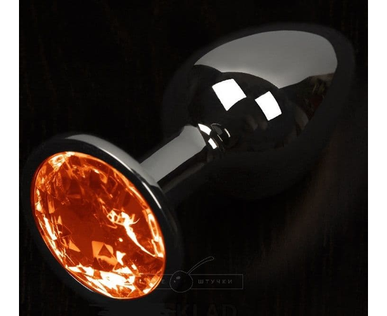 Графитовая анальная пробка с оранжевым кристаллом - 8,5 см., фото 