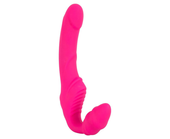 Розовый безремневой страпон с вибрацией, фото 