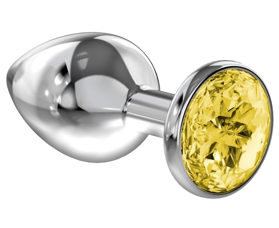 Малая серебристая анальная пробка Diamond Yellow Sparkle Small с жёлтым кристаллом - 7 см., фото 