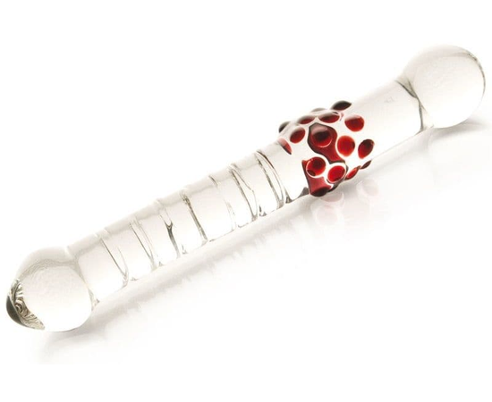 Стеклянный  стимулятор с ручкой-шаром и цветными пупырышками - 21 см., Цвет: прозрачный, фото 