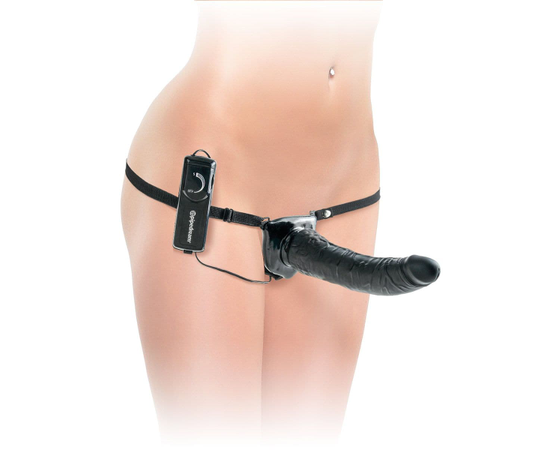 Черный страпон с вагинальной пробкой Deluxe Vibrating Penetrix Strap-On - 19 см., Цвет: черный, фото 