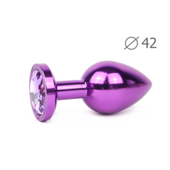 Коническая фиолетовая анальная втулка с кристаллом сиреневого цвета - 9,3 см., фото 