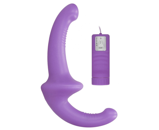 Фиолетовый безремневой вибрострапон с пультом управления Vibrating Silicone Strapless Strapon, фото 