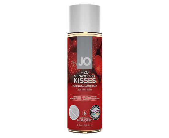 Лубрикант на водной основе с ароматом клубники JO Flavored Strawberry Kiss - 60 мл., фото 