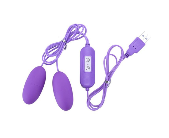 Фиолетовые гладкие виброяйца, работающие от USB, фото 