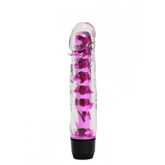 Прозрачно-розовой вибратор с пупырышками - 17,5 см., фото 
