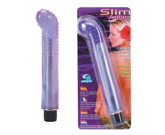 Водонепроницаемый фиолетовый массажер G-точки SLIM JELLY G-SPOT VIBRATOR - 15,2 см., фото 