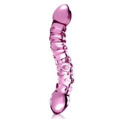 Розовый стеклянный двухголовый стимулятор Icicles №55 - 19,5 см., фото 