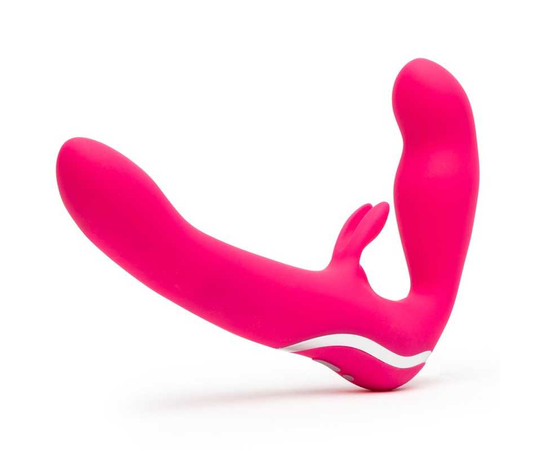 Ярко-розовый безремневой страпон Rechargeable Vibrating Strapless Strap-On, фото 