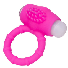 Розовое рельефное эрекционное виброкольцо на пенис, фото 