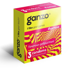Презервативы анатомической формы с точечной и ребристой структурой Ganzo Extase - 3 шт., фото 