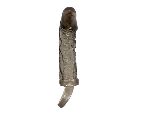 Дымчатая вибрирующая насадка на пенис с подхватом для мошонки Carson - 17 см., фото 